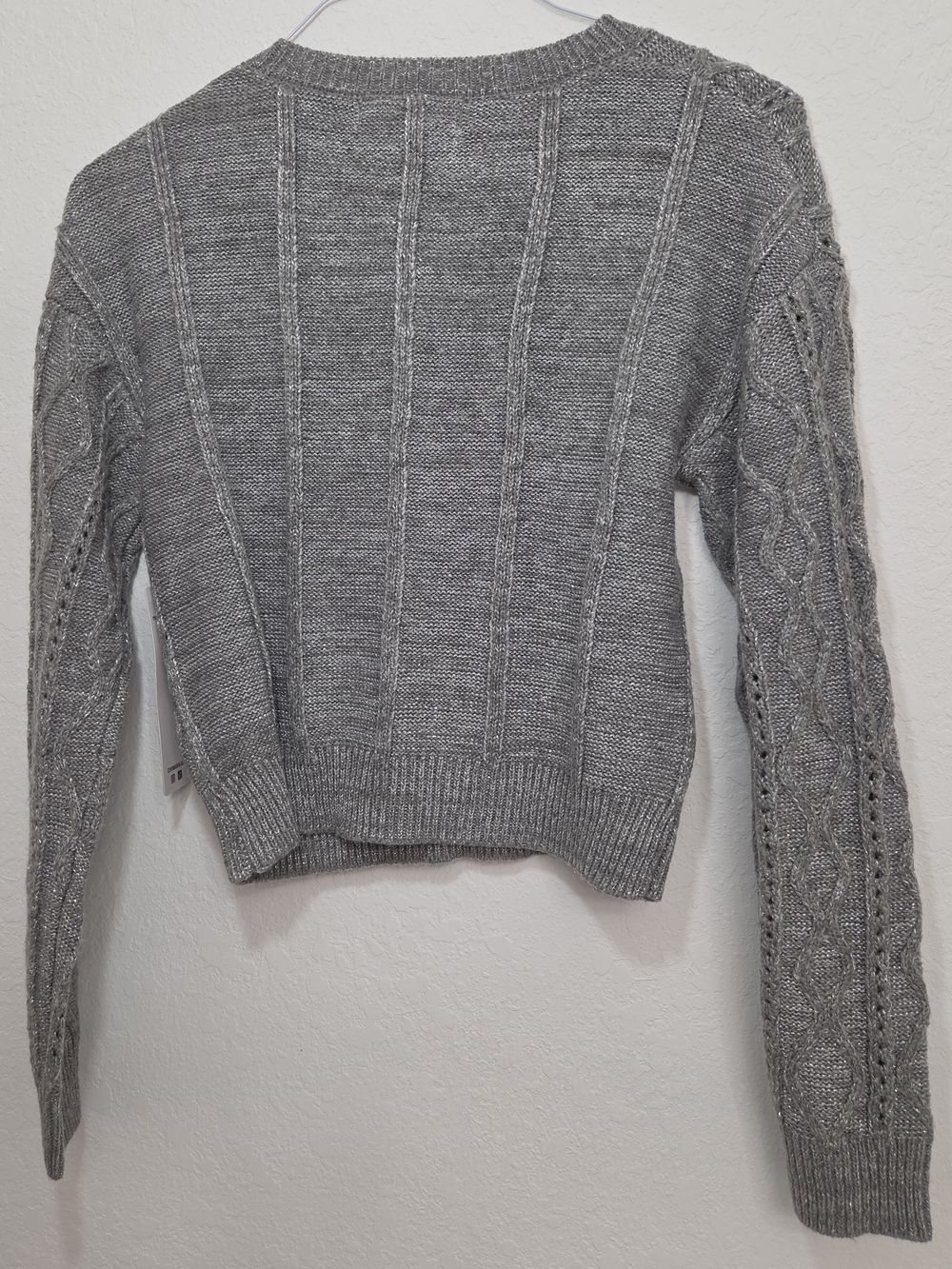 Madison Gray Cable-Panel Crewneck Sweater